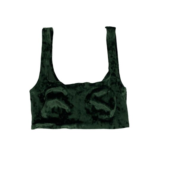 Womens Green Velvet Sleeveless Cropped Casual Tank Top Size Small - Picture 2 of 7